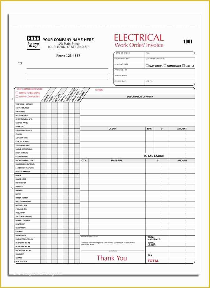 Free Work order Invoice Template Of Electrical Invoice Template Free Work orders Electrical