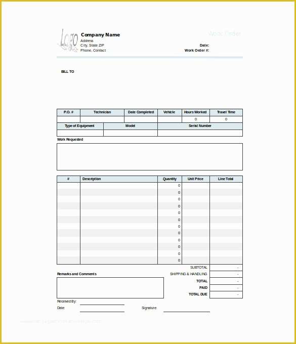 Free Work order Invoice Template Of Free Printable Work order Template