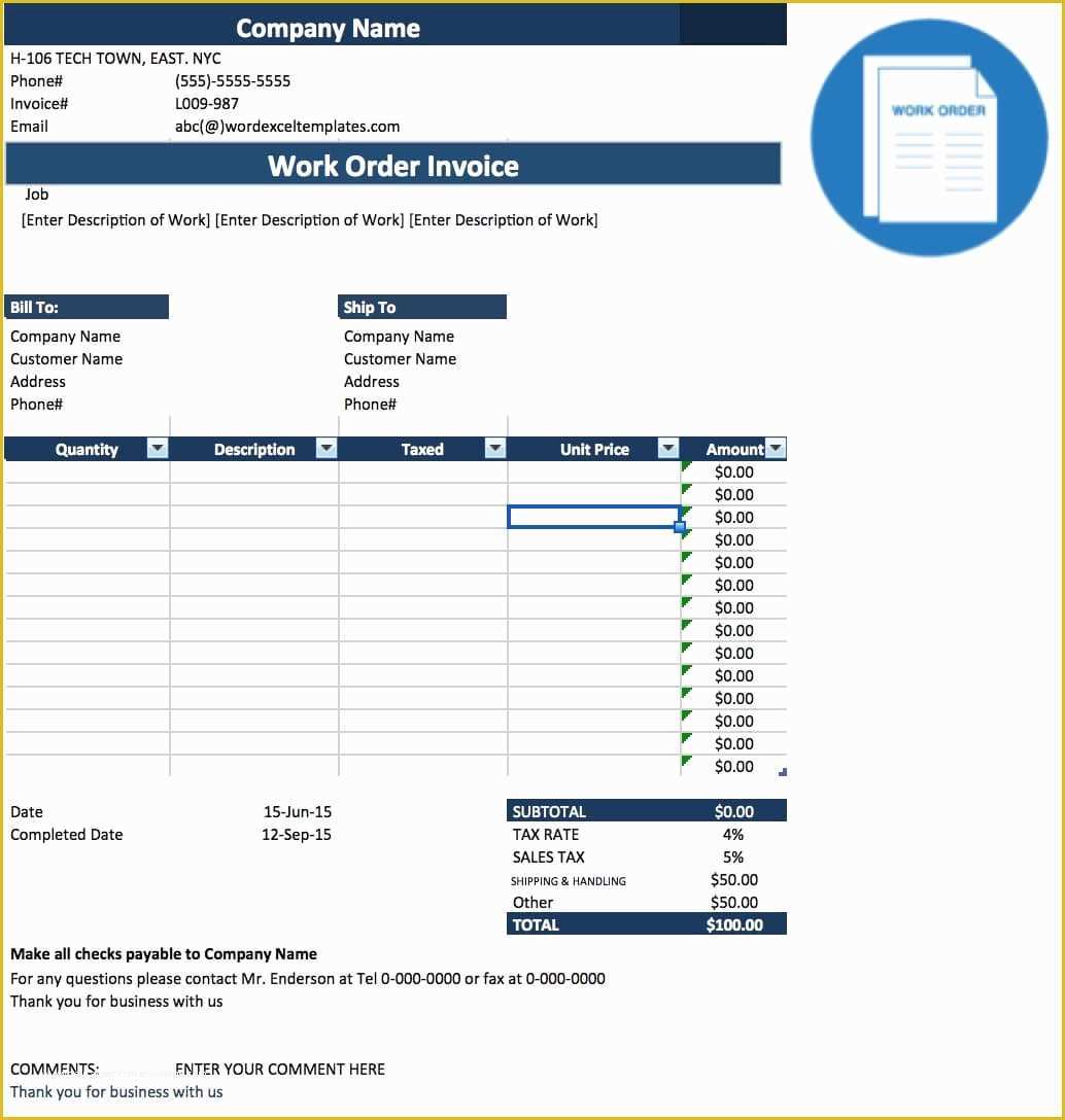 Free Work order Invoice Template Of Free Work order Invoice Template Excel Pdf