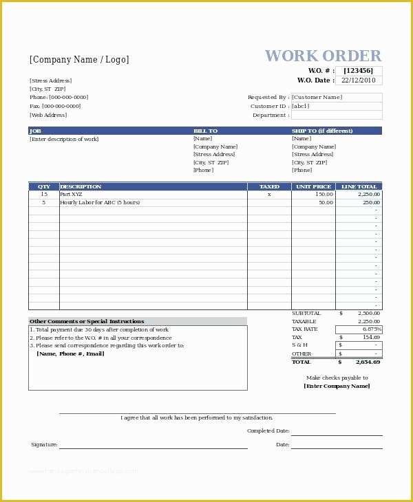 Free Work order Invoice Template Of Free Work order Invoice Template Excel Word Doc Templates