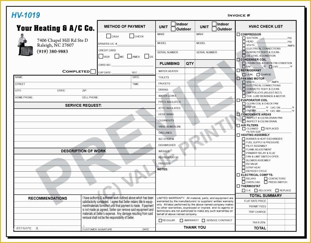 Free Work order Invoice Template Of Hv 1019 Hvac &amp; Plumbing Joint Work order Invoice