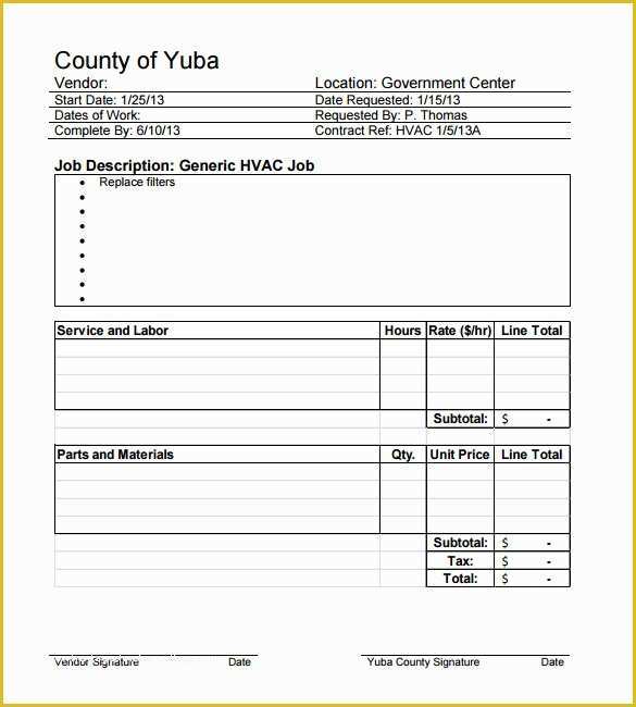 Free Work order Invoice Template Of Hvac Work order Template Onlineblueprintprinting