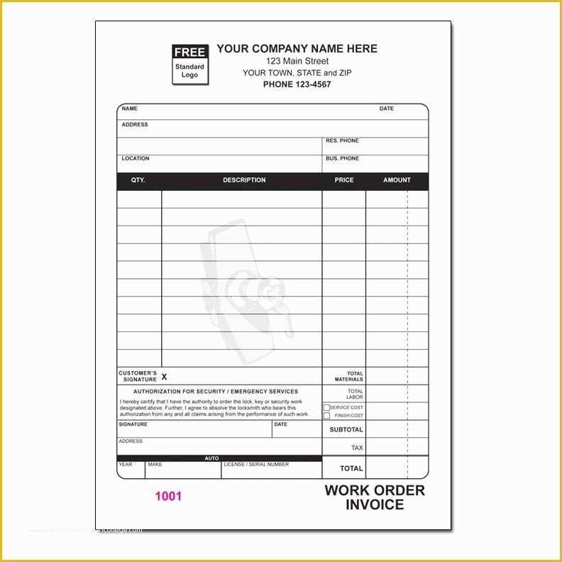 Free Work order Invoice Template Of Locksmith Invoice form Work order