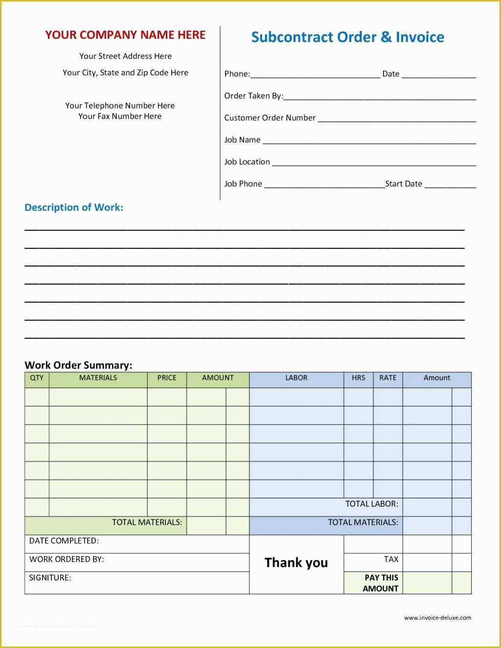 Free Work order Invoice Template Of order Invoice Template