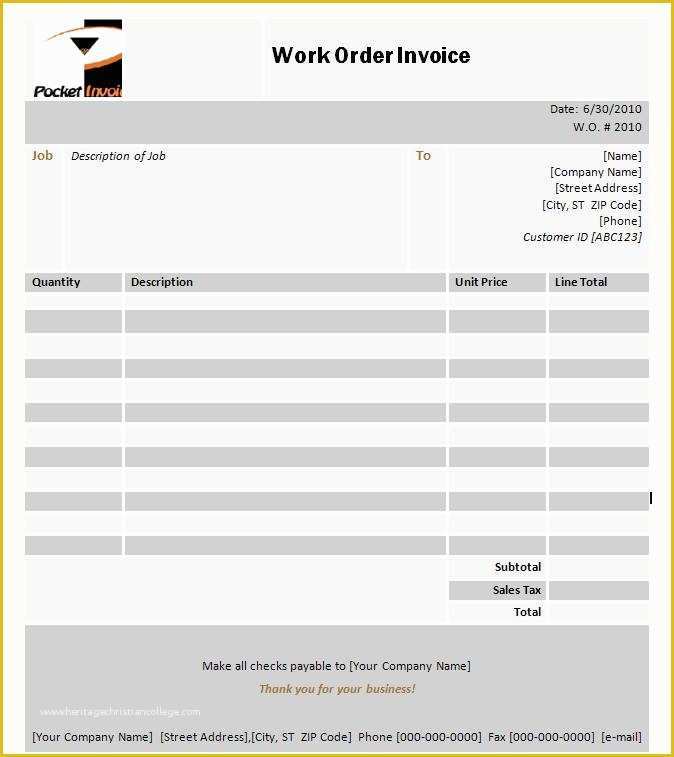 Free Work order Invoice Template Of Work order Invoice Template