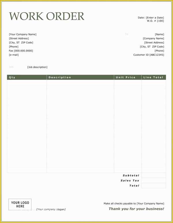 Free Work order Invoice Template Of Work order Sample