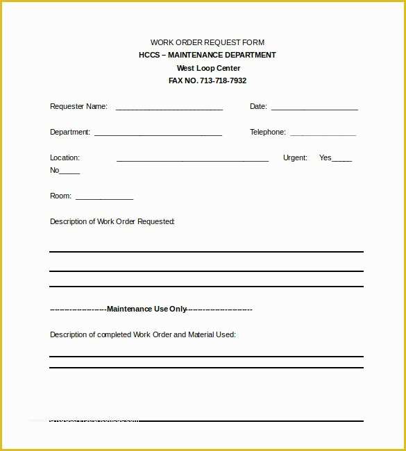 Free Work order Template Word Of Apartment Maintenance Request form Template Latest