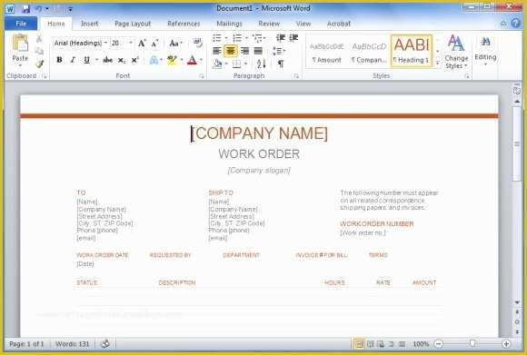 Free Work order Template Word Of Free Work order Template for Word