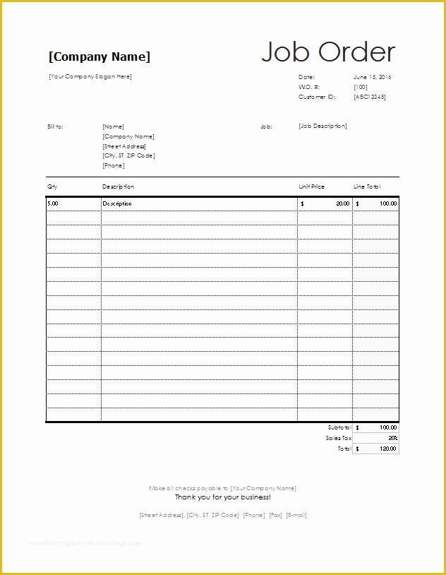 Free Work order Template Word Of Job order form