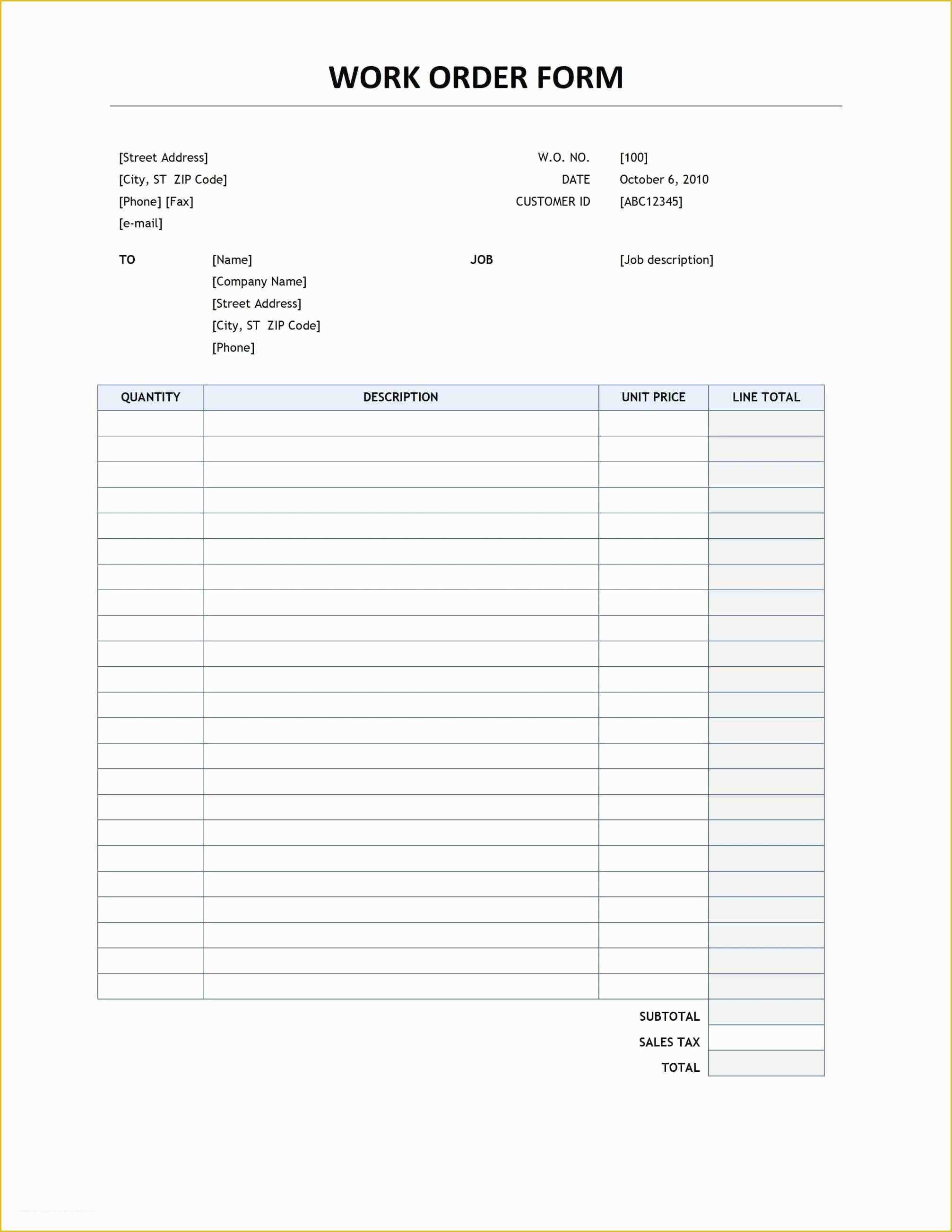 Free Work order Template Word Of This Initiates the Responsibility Of Providing Details