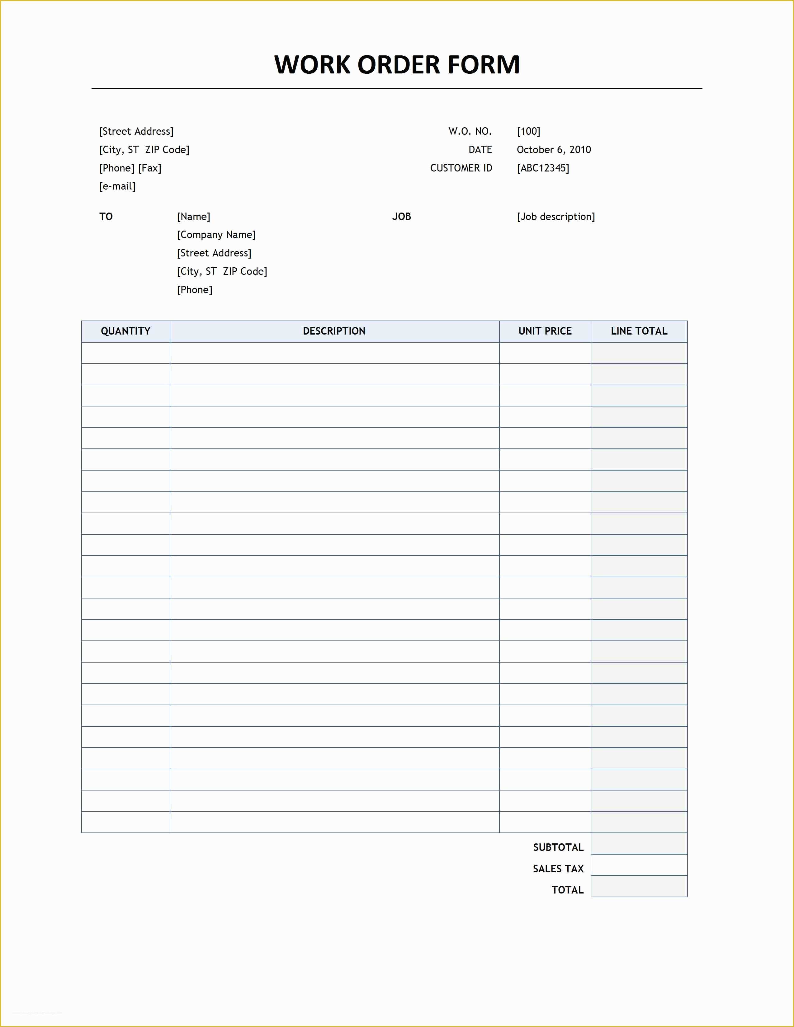 Free Work order Template Word Of Work order form Template