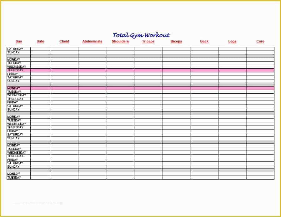Free Workout Schedule Template Of 40 Effective Workout Log & Calendar Templates Template Lab