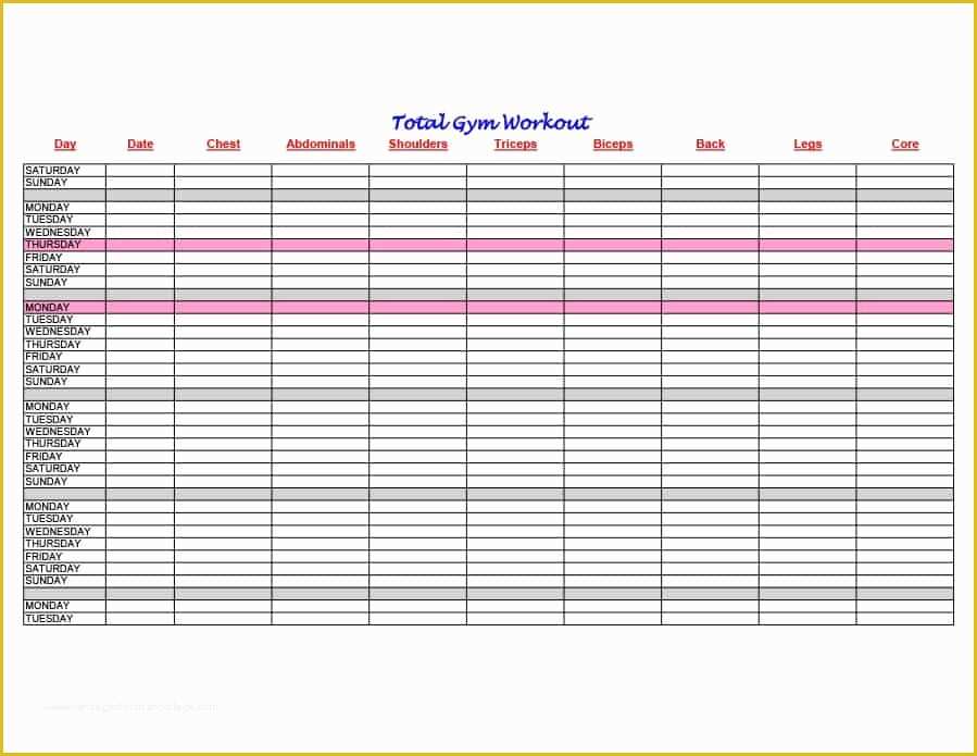 Free Workout Schedule Template Of 40 Effective Workout Log & Calendar Templates Template Lab