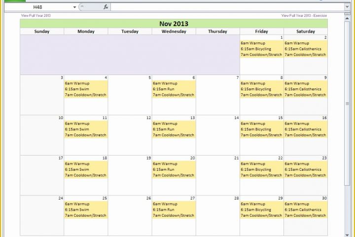 Free Workout Schedule Template Of Excel Fitness Workout Calendar Template