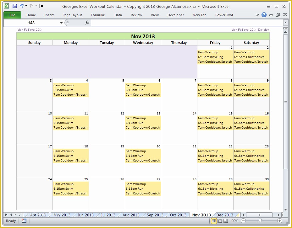 Free Workout Schedule Template Of Excel Fitness Workout Calendar Template