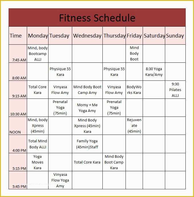 Free Workout Schedule Template Of Fitness Schedule Template 12 Free Excel Pdf Documents