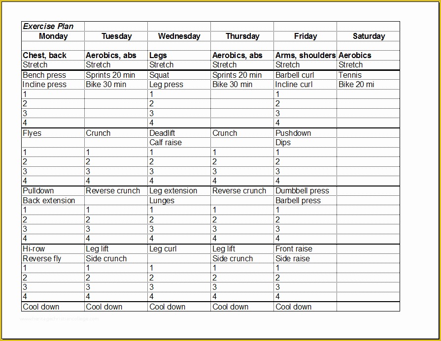 Free Workout Schedule Template Of Fitness Schedule Template 7 Free Templates Schedule