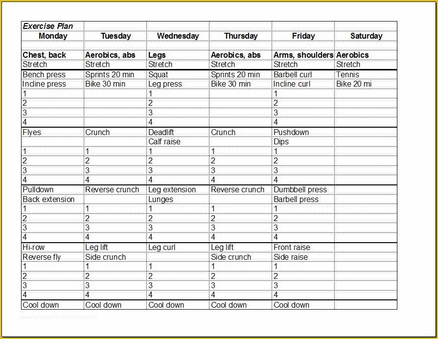 Free Workout Schedule Template Of Fitness Schedule Template 7 Free Templates Schedule