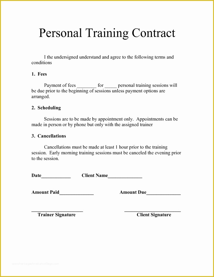 Free Workout Templates for Personal Trainers Of Contract Personal Training Contract Template
