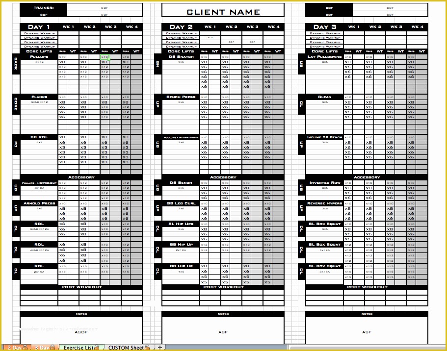 Free Workout Templates for Personal Trainers Of Excel Personal Training Templates Excel Training Designs