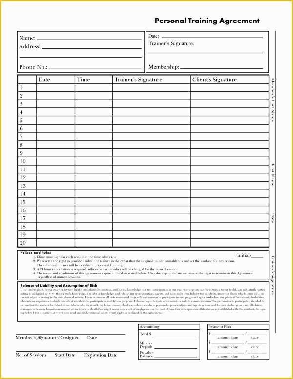 Free Workout Templates for Personal Trainers Of Personal Trainer form Sample forms