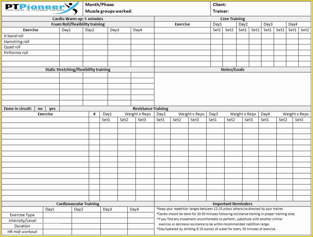 Free Workout Templates for Personal Trainers Of Workout Schedule Template