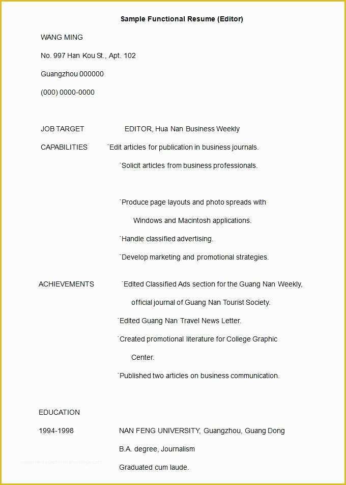 Functional Resume Template Free Download Of Resume Template Basic – Gyomorgyurufo