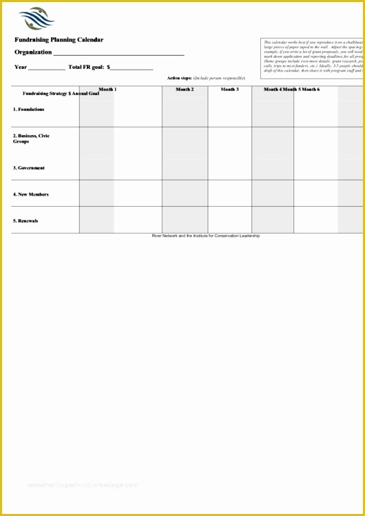 Fundraising Calendar Template Free Of Fundraising Planning Calendar Printable Pdf