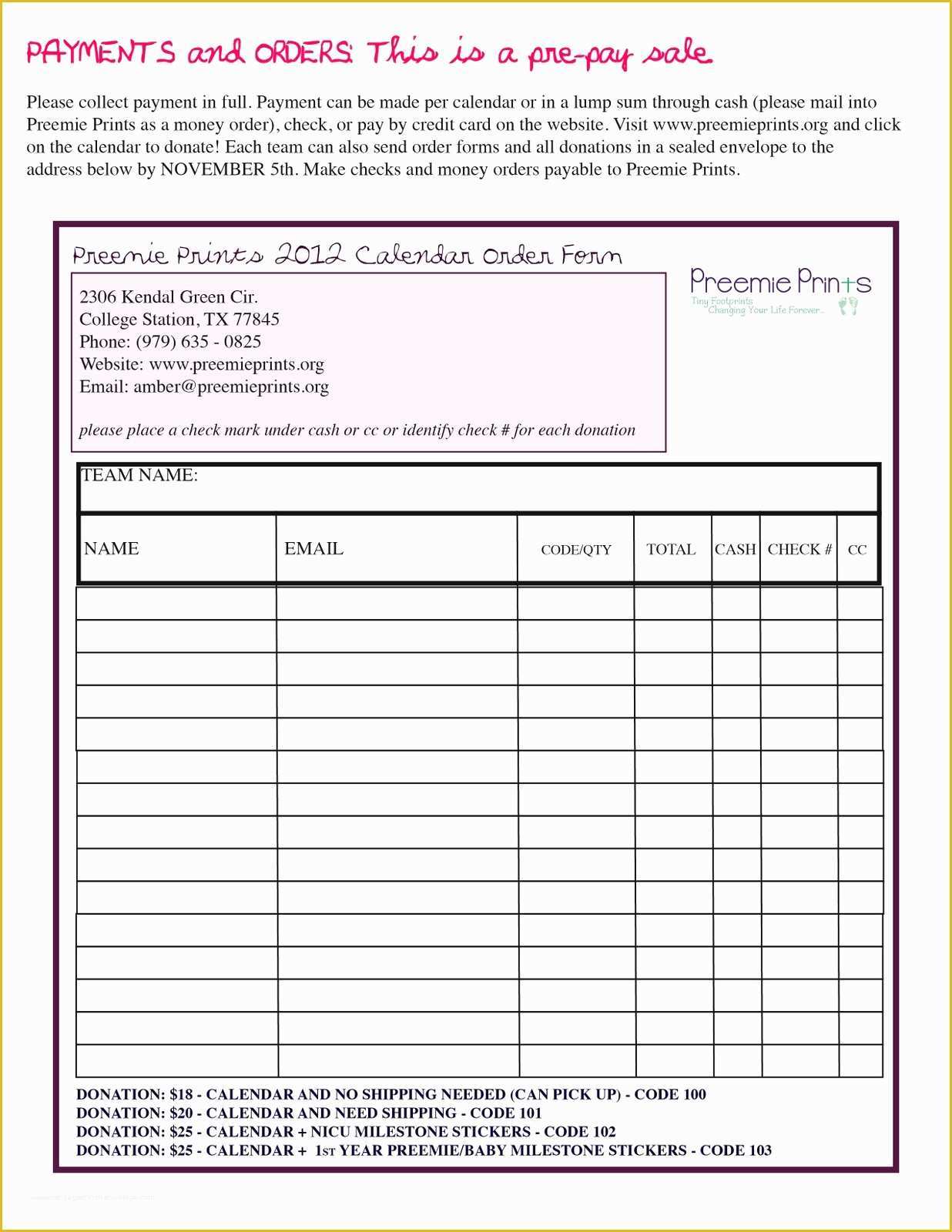 Fundraising Calendar Template Free Of Preemie Prints Information Blog 2012 Calendar Fundraising