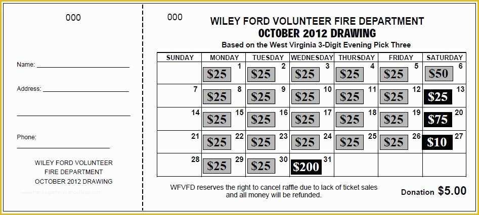 Fundraising Calendar Template Free Of "jumbo Calendar" Raffle Tickets