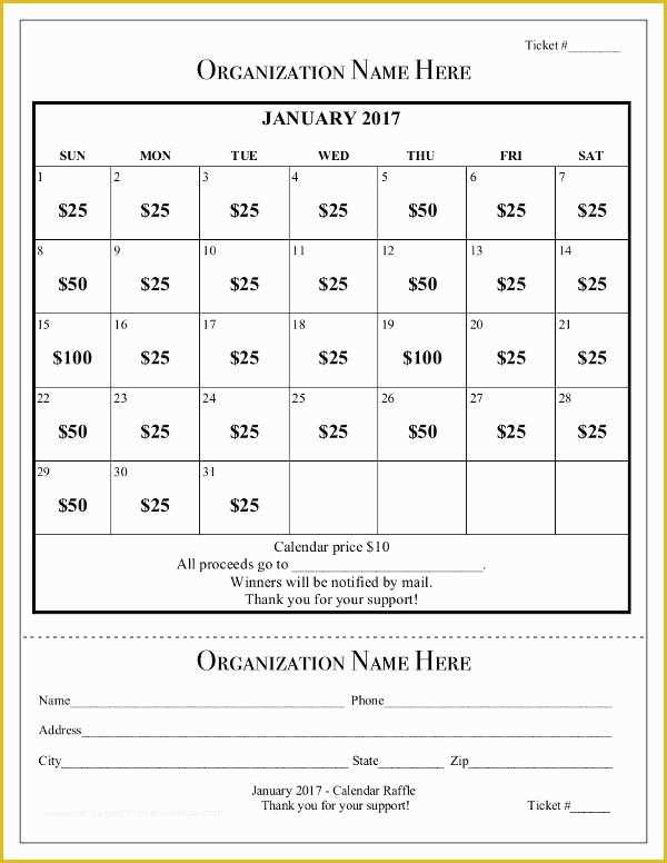 Fundraising Calendar Template Free Of School Fundraiser Cash Calendar Raffle