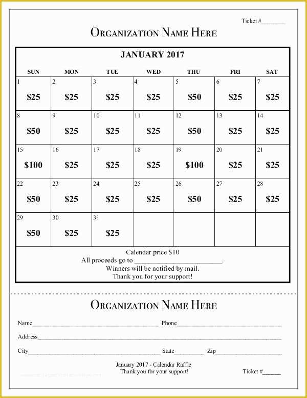 Fundraising Calendar Template Free Of School Fundraiser Cash Calendar Raffle