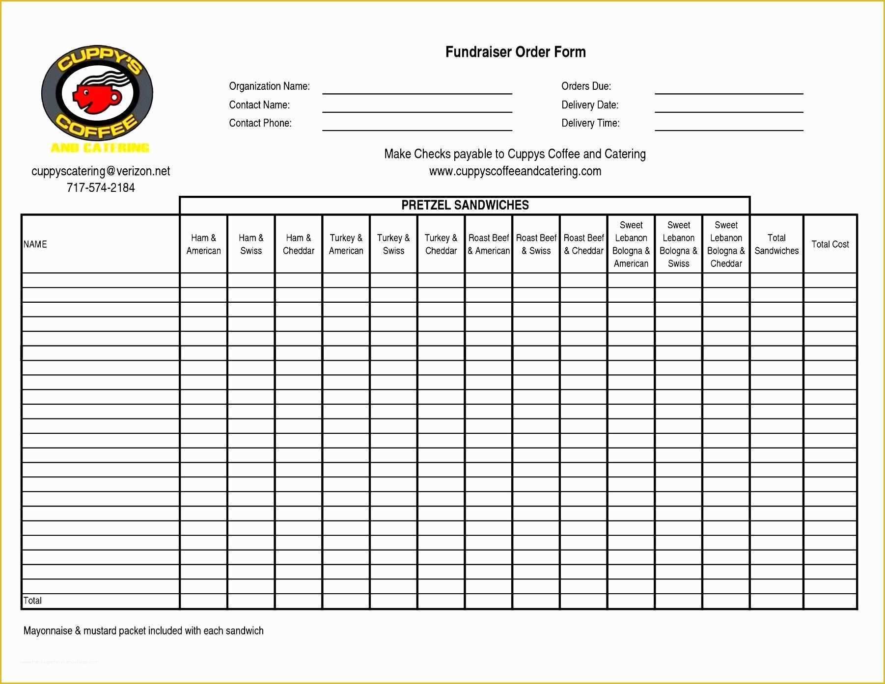 Fundraising forms Templates Free Of Fundraiser order Sheet Templates