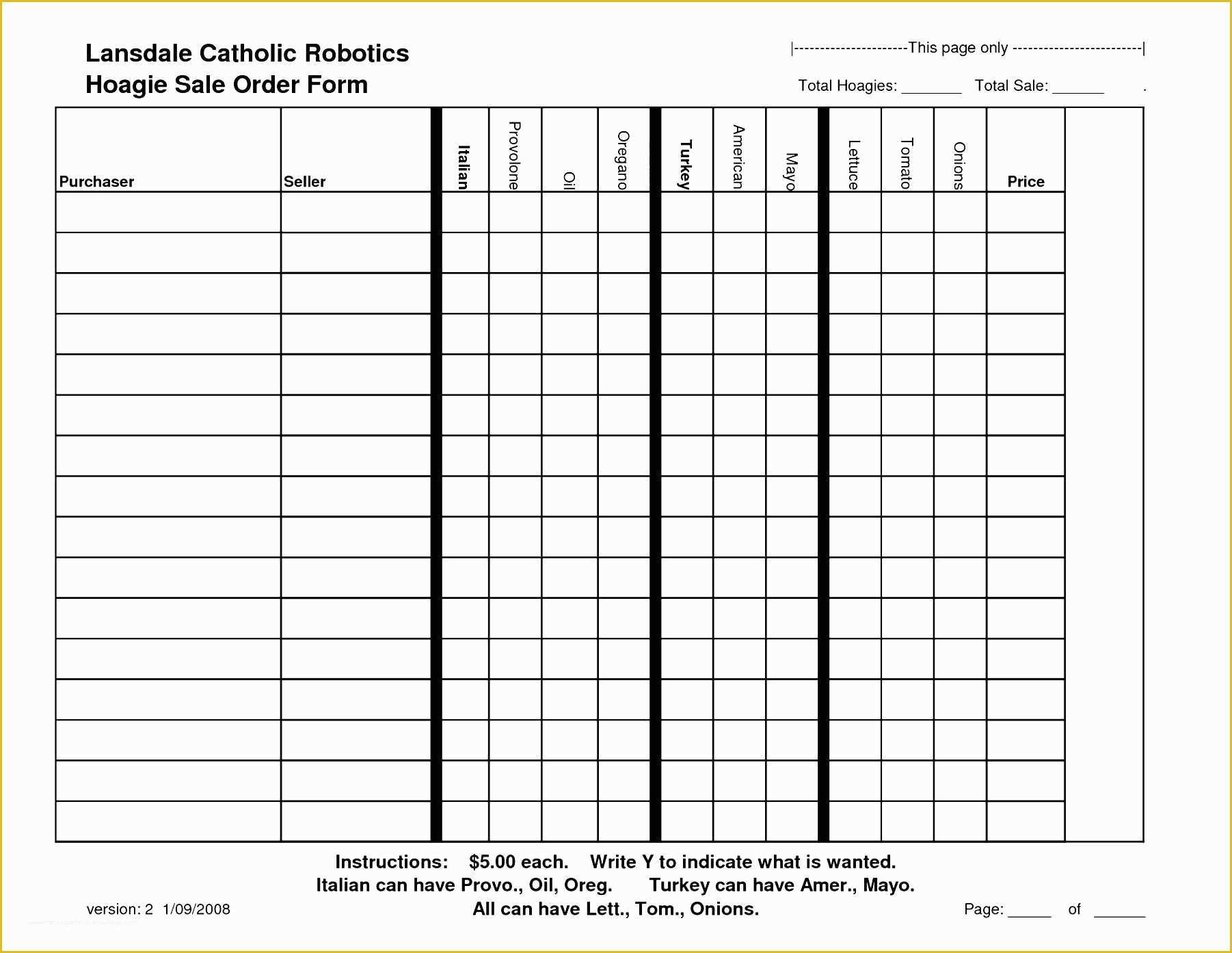 Fundraising forms Templates Free Of Hoagie Fundraiser order form Template