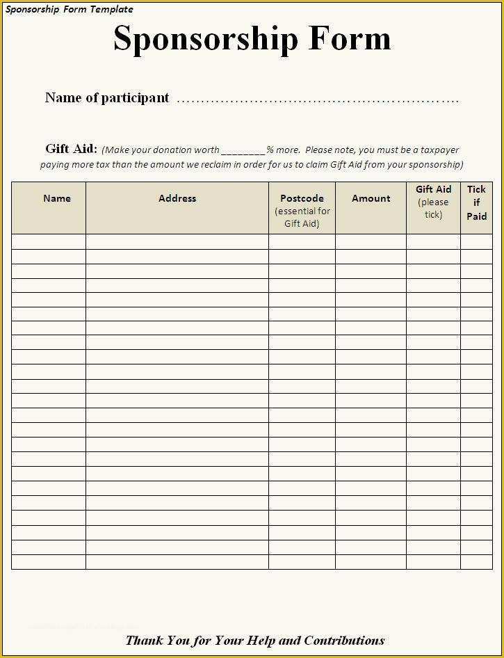 Fundraising forms Templates Free Of Sponsorship form Template