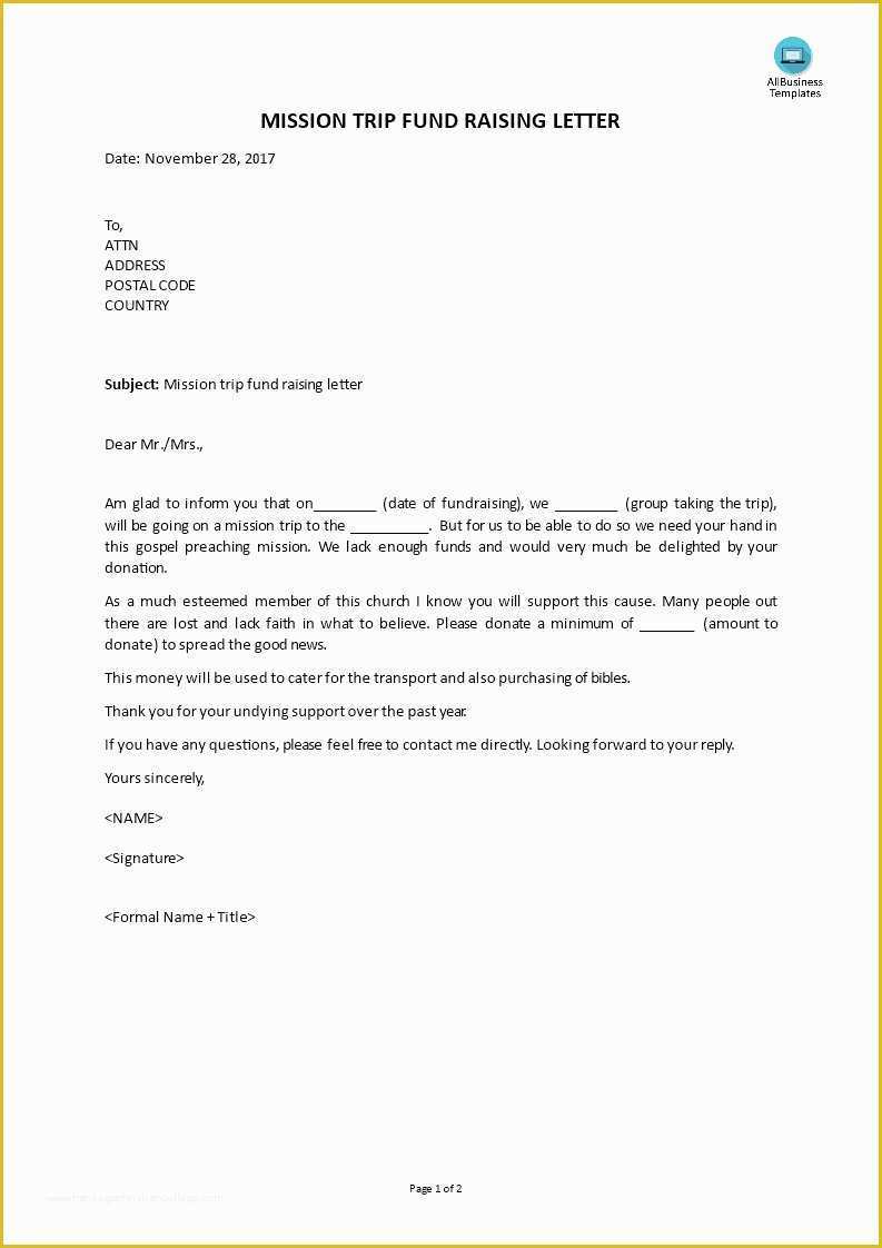 Fundraising Letter Templates Free Of Mission Trip Fundraising Letter Template Ksdharshan