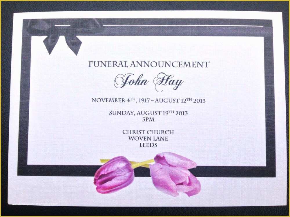 Funeral Announcement Template Free Of 25 X Personalised Funeral Announcement Invitation Cards