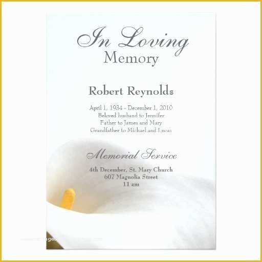 Funeral Announcement Template Free Of Memorial Announcement 5" X 7" Invitation Card