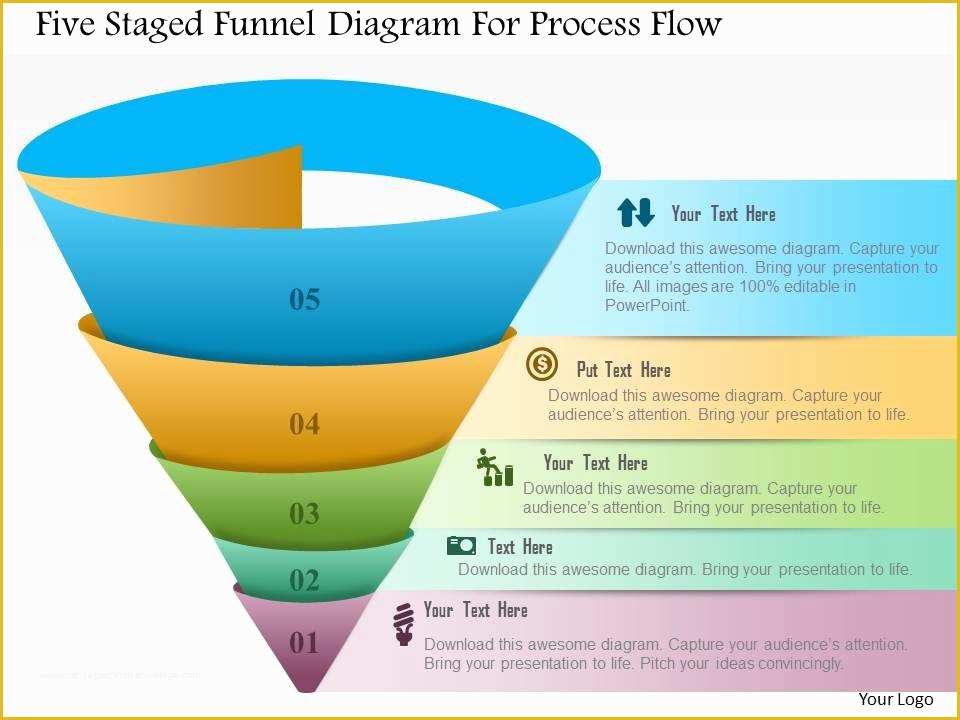 Funnel Ppt Template Free Of 0115 Five Staged Funnel Diagram for Process Flow