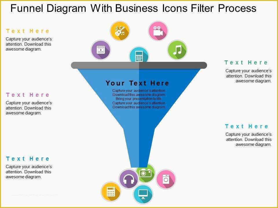 Funnel Ppt Template Free Of Funnel Diagram with Business Icons Filter Process Flat