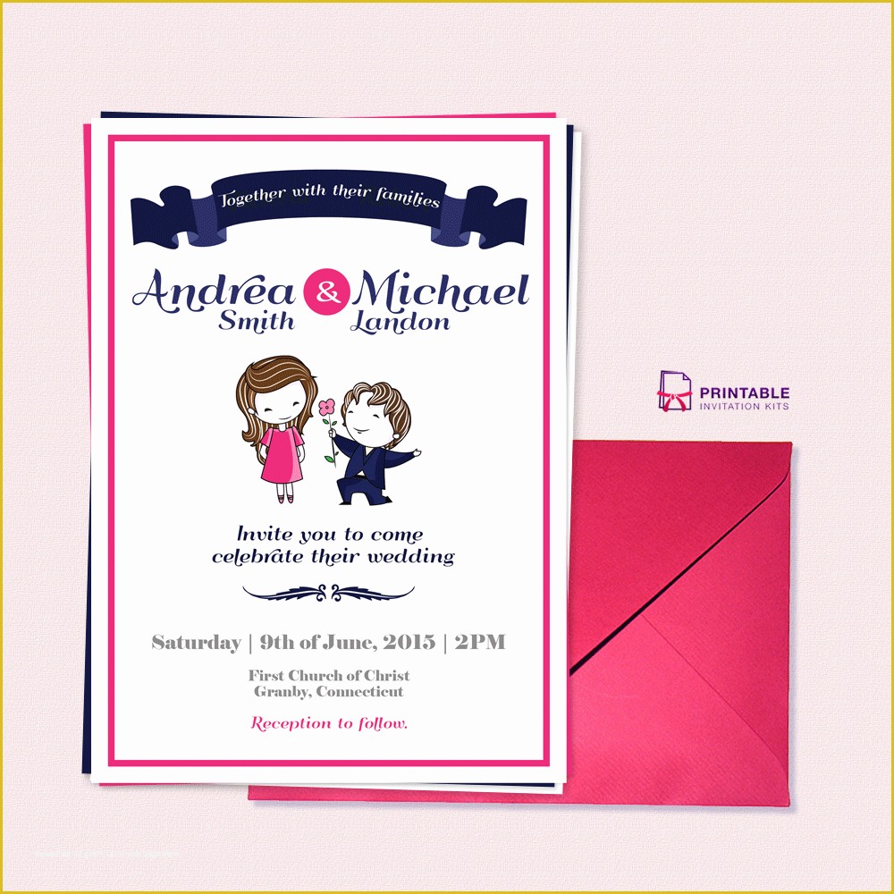 Funny Wedding Invitation Templates Free Of Cute Couple Illustration 