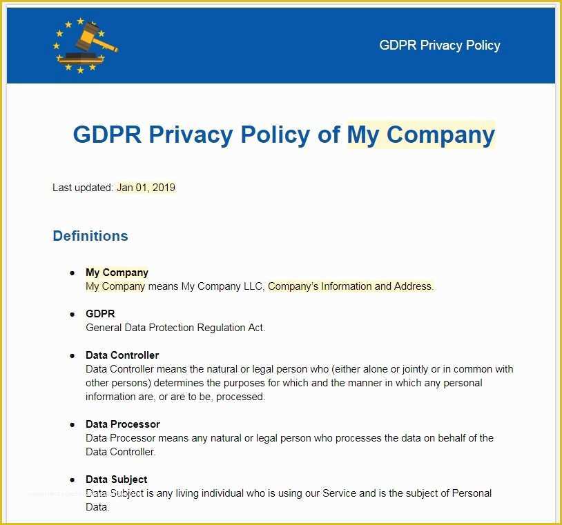 Gdpr Privacy Policy Template Free Of Gdpr Privacy Policy Termsfeed