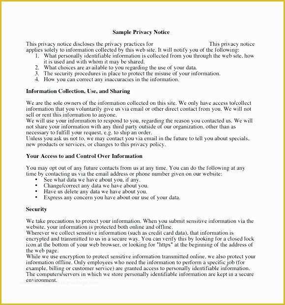 Gdpr Privacy Policy Template Free Of Privacy Notice Templates Doc Free Premium Template for