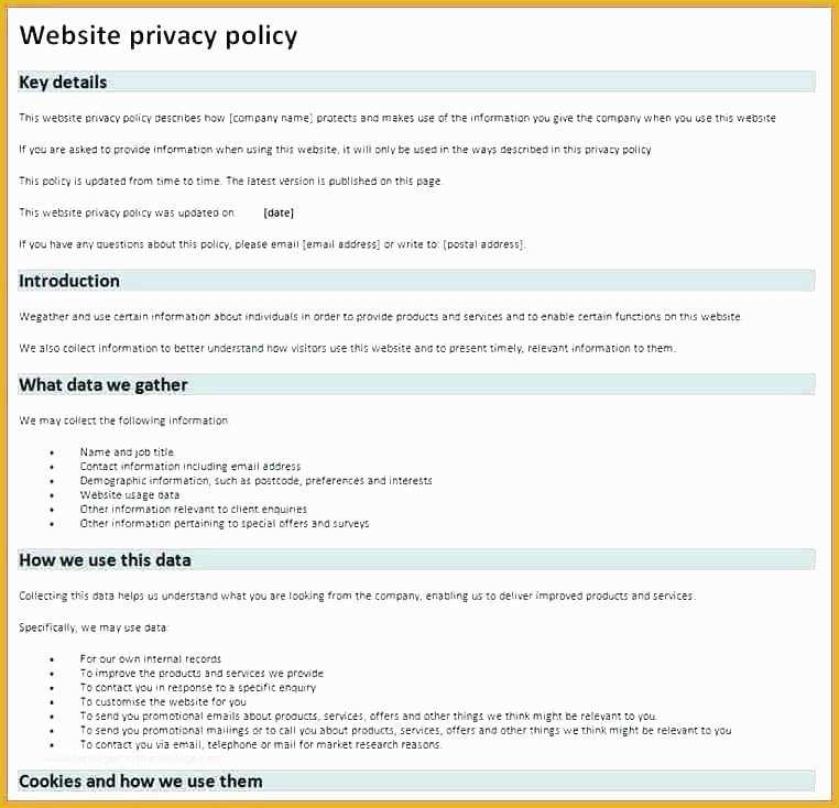 Gdpr Privacy Policy Template Free Of Privacy Statement Template Uk