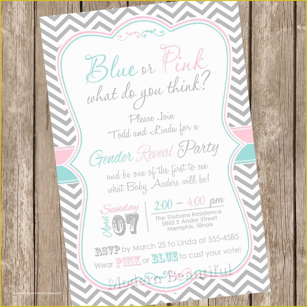 Gender Reveal Party Invitations Free Template Of Chevron Gender Reveal Invitation Baby Reveal Invite Printable