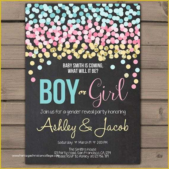 Gender Reveal Party Invitations Free Template Of Confetti Gender Reveal Invitation Gender Reveal Party