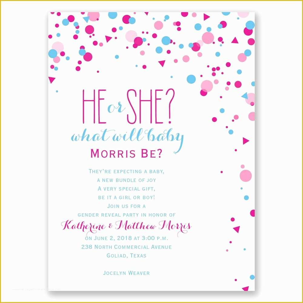 Gender Reveal Party Invitations Free Template Of Pretty Confetti Petite Gender Reveal Invitation