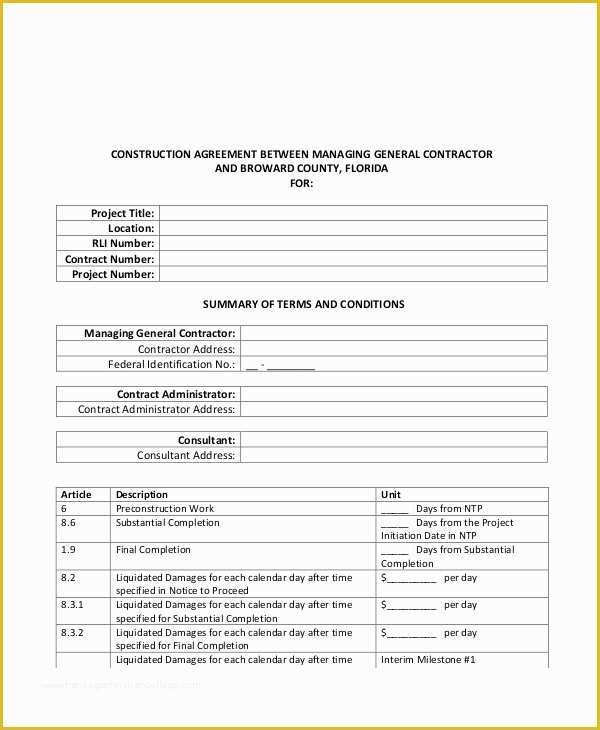 General Contractor Contract Template Free Of 13 Sample Construction Contract Agreements