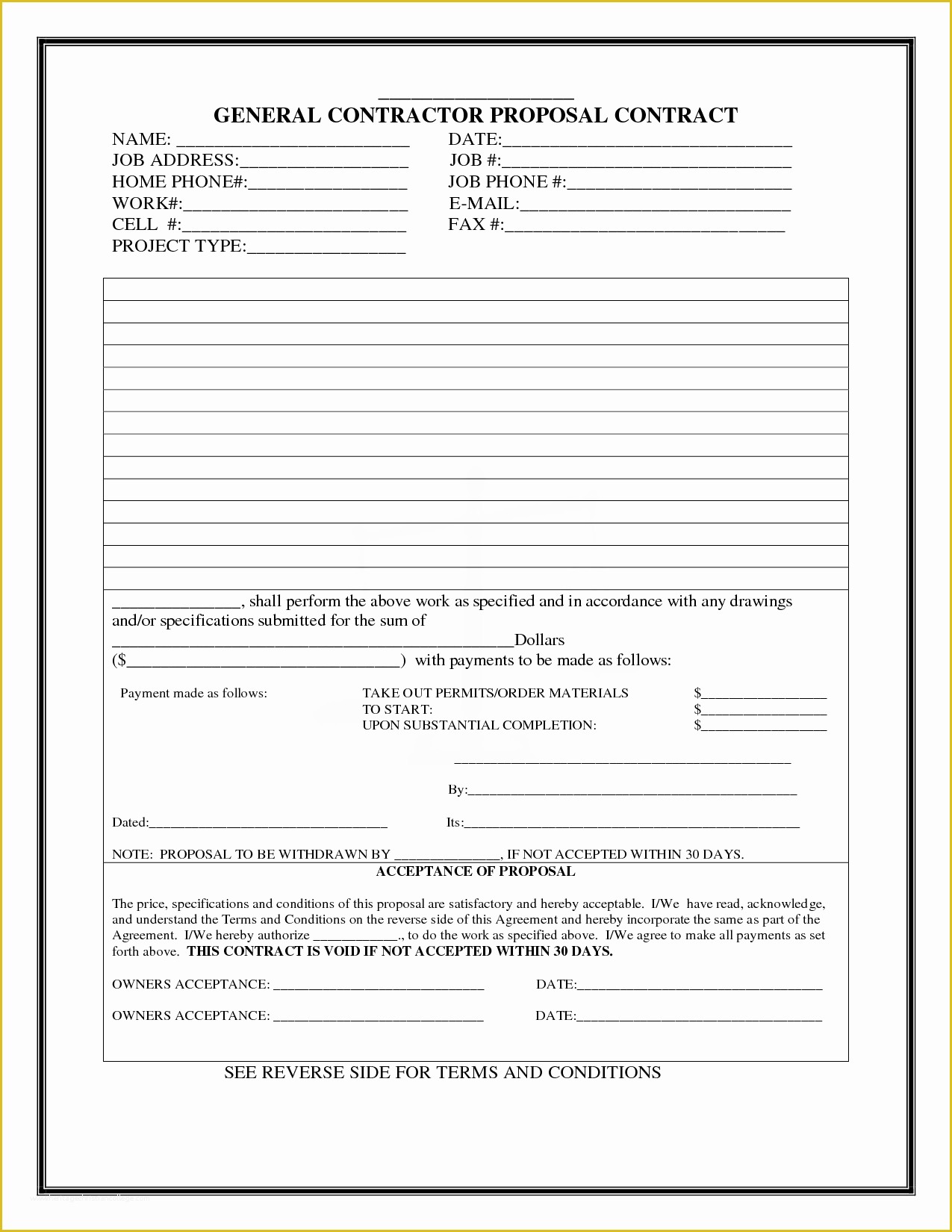 General Contractor Contract Template Free Of Best S Of Contractor Job Proposal Template General