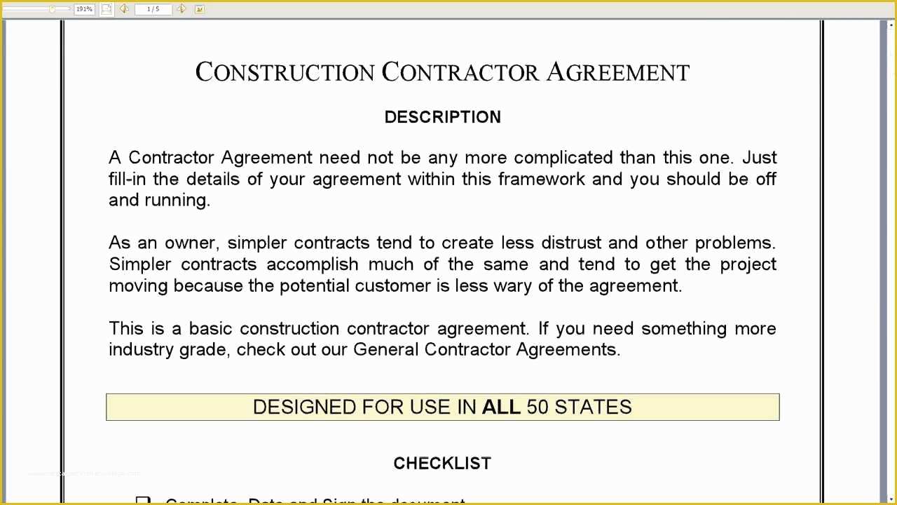 General Contractor Contract Template Free Of Construction Contractor Agreement